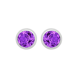 Silver February Purple Cubic Zirconia Stud Earrings