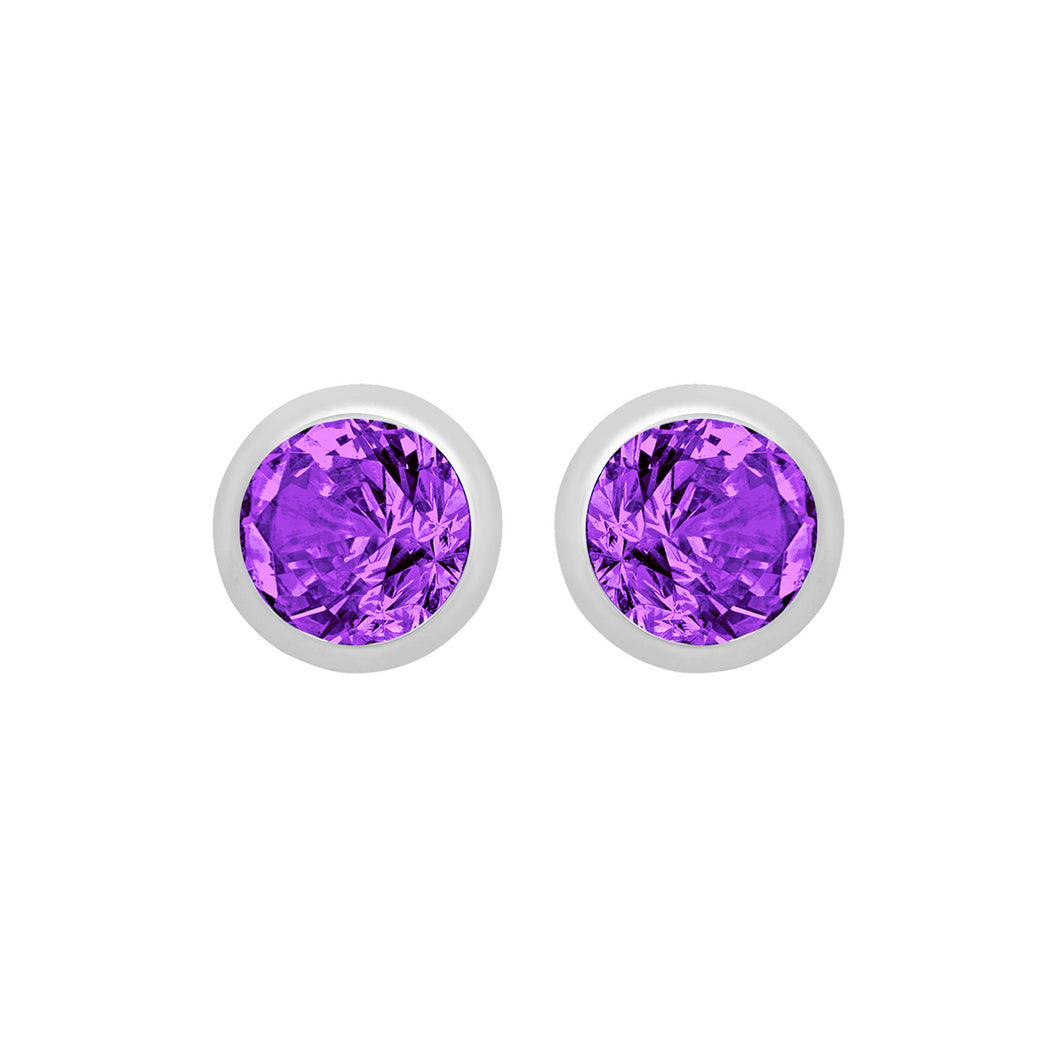 Silver February Purple Cubic Zirconia Stud Earrings