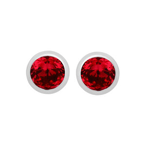 Silver July Red Cubic Zirconia Stud Earrings