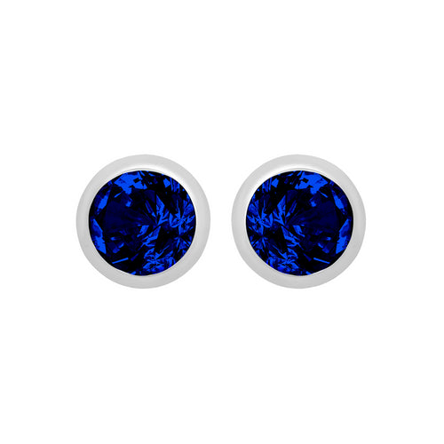 Silver September Blue Cubic Zirconia Stud Earrings