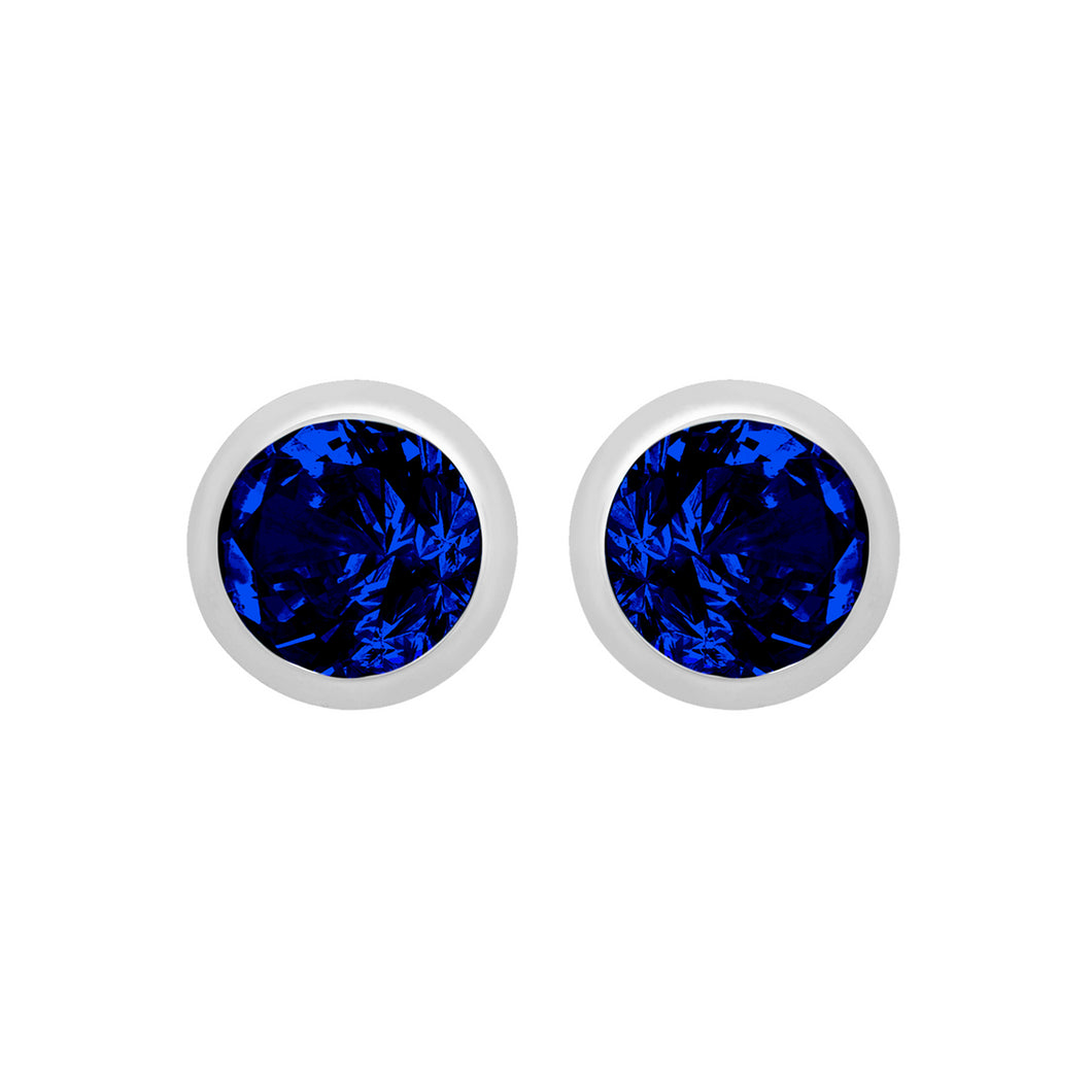 Silver September Blue Cubic Zirconia Stud Earrings