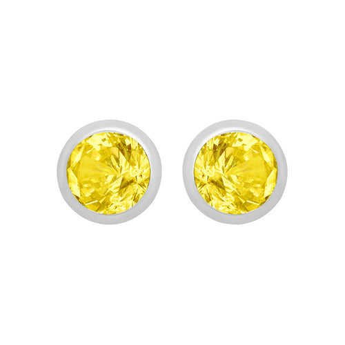 Silver November Yellow Cubic Zirconia Stud Earrings