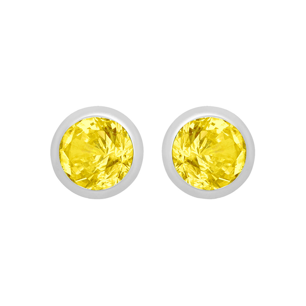 Silver November Yellow Cubic Zirconia Stud Earrings