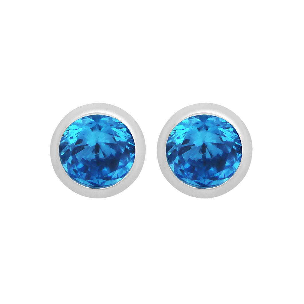 Silver December Blue Topaz Cubic Zirconia Stud Earrings