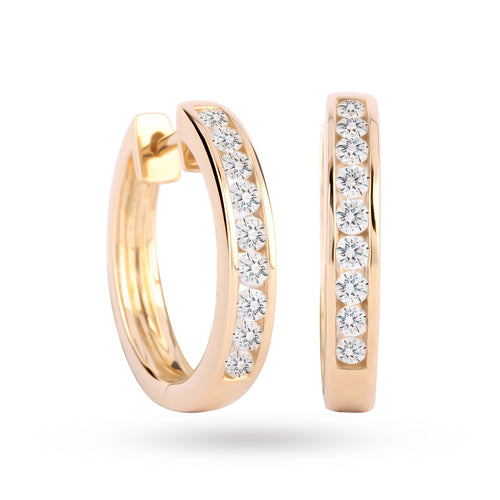 9ct Yellow Gold 0.50 Carat Total Weight Diamond Channel Set Hoops