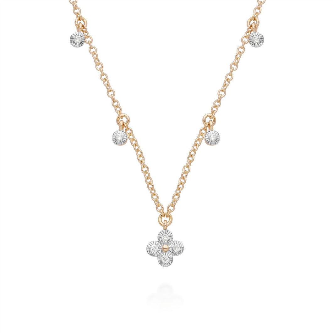 Diamond Flowers Choker Charm Necklace in 9ct Yellow Gold