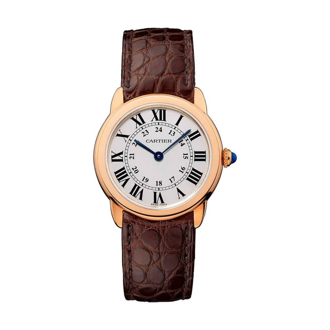 Ronde Solo de Cartier watch, 29 mm, 18K rose gold, steel, leather