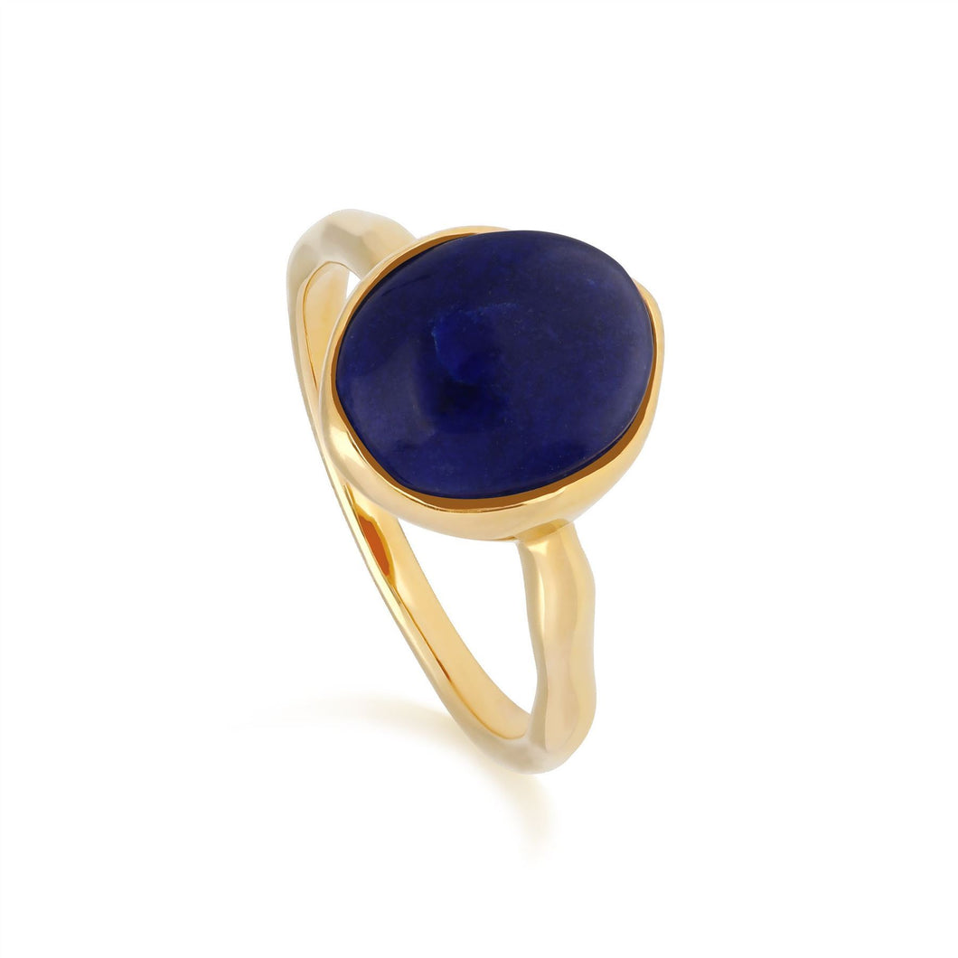 Irregular B Gem Lapis Lazuli Ring in Yellow Gold Plated Sterling Silver