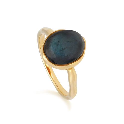 Irregular B Gem Labradorite Ring in Yellow Gold Plated Sterling Silver