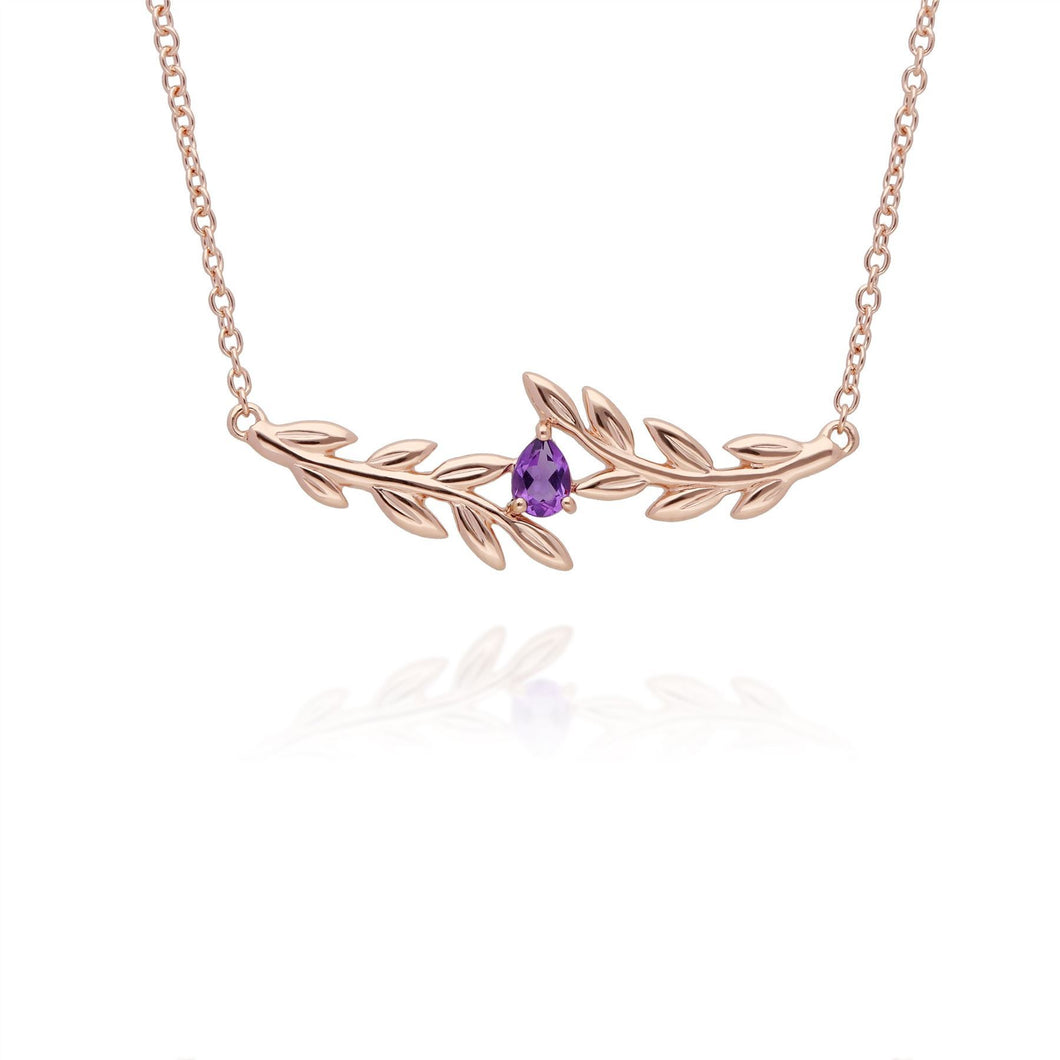 O Leaf Amethyst Necklace in 9ct Rose Gold