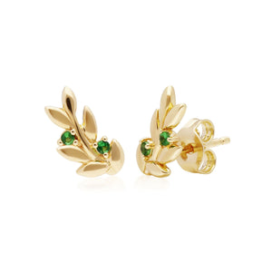 O Leaf Tsavorite Stud Earrings in Gold Plated Sterling Silver