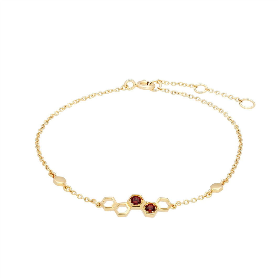 Honeycomb Inspired Garnet Link Bracelet in 9ct Yellow Gold