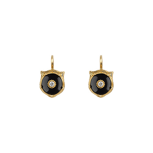 Gucci 18ct Yellow Gold Onyx & Diamond Feline Earrings