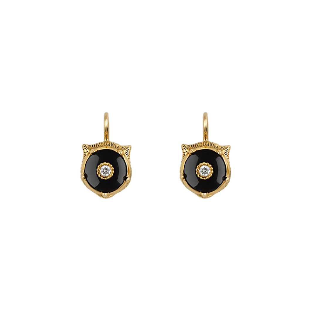 Gucci 18ct Yellow Gold Onyx & Diamond Feline Earrings