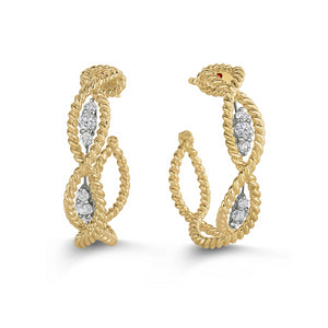 Roberto Coin New Barocco 18ct Yellow Gold 0.32ct Diamond Hoop Earrings