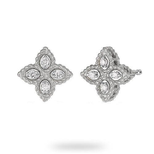 Roberto Coin Princess Flower 18ct White Gold Diamond Stud Earrings