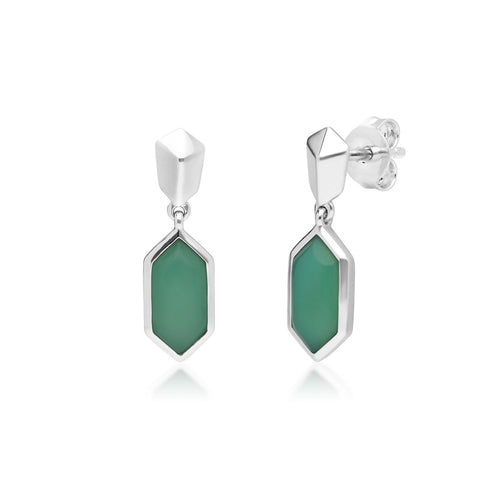 Micro Statement Chrysoprase Cabochon Drop Earrings in Sterling Silver