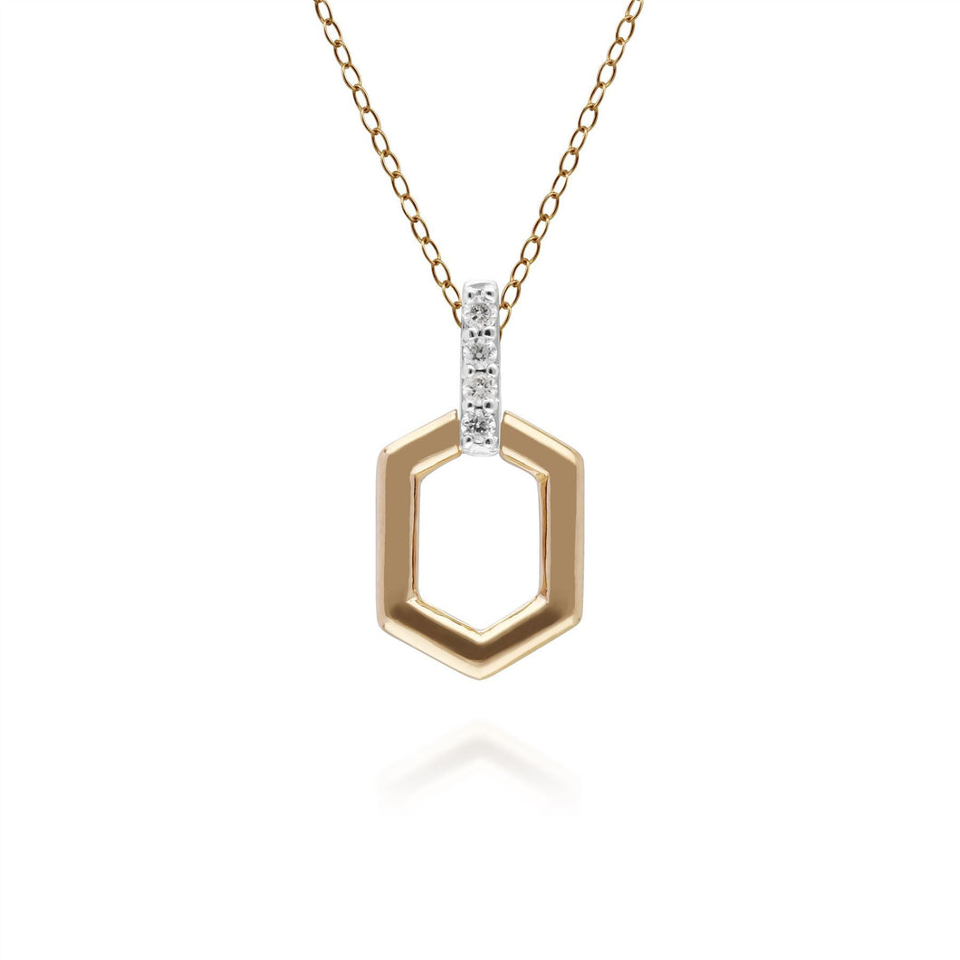 Diamond Pave Hex Bar Pendant in 9ct Yellow Gold