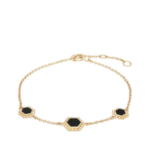 Black Onyx Flat Slice Chain Bracelet in Gold Plated Sterling Silver