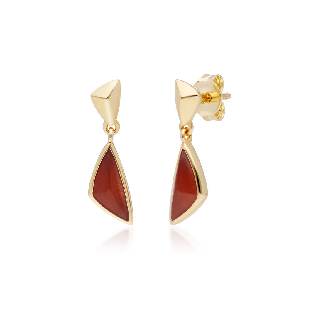 Micro Statement Dyed Red Jade Drop Earrings in Gold Plated Sterling Silver