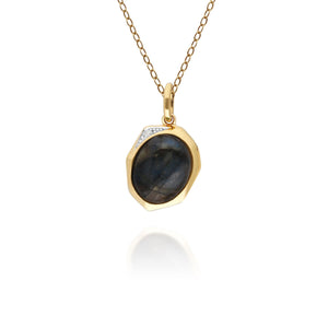 Irregular B Gem Labradorite & Diamond Pendant in Gold Plated Sterling Silver