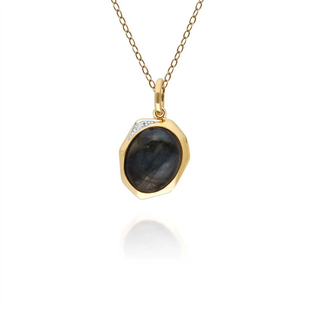 Irregular B Gem Labradorite & Diamond Pendant in Gold Plated Sterling Silver