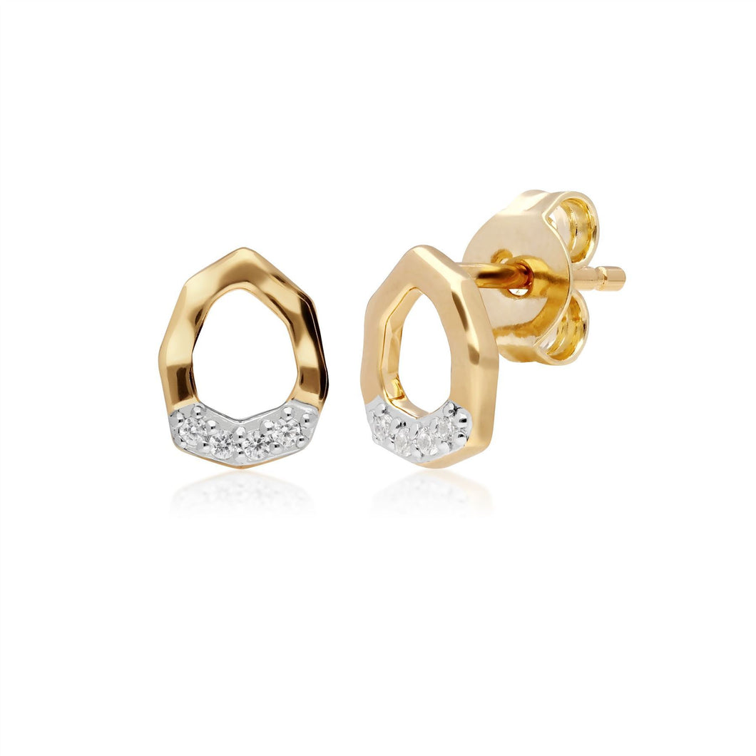 Diamond Asymmetrical Stud Earrings in 9ct Yellow Gold