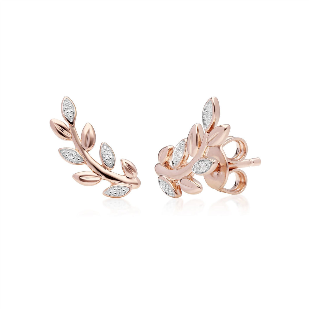 O Leaf Diamond Stud Earrings in 9ct Rose Gold