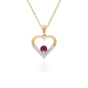 Classic Ruby & Diamond Heart Pendant in 9ct Yellow Gold