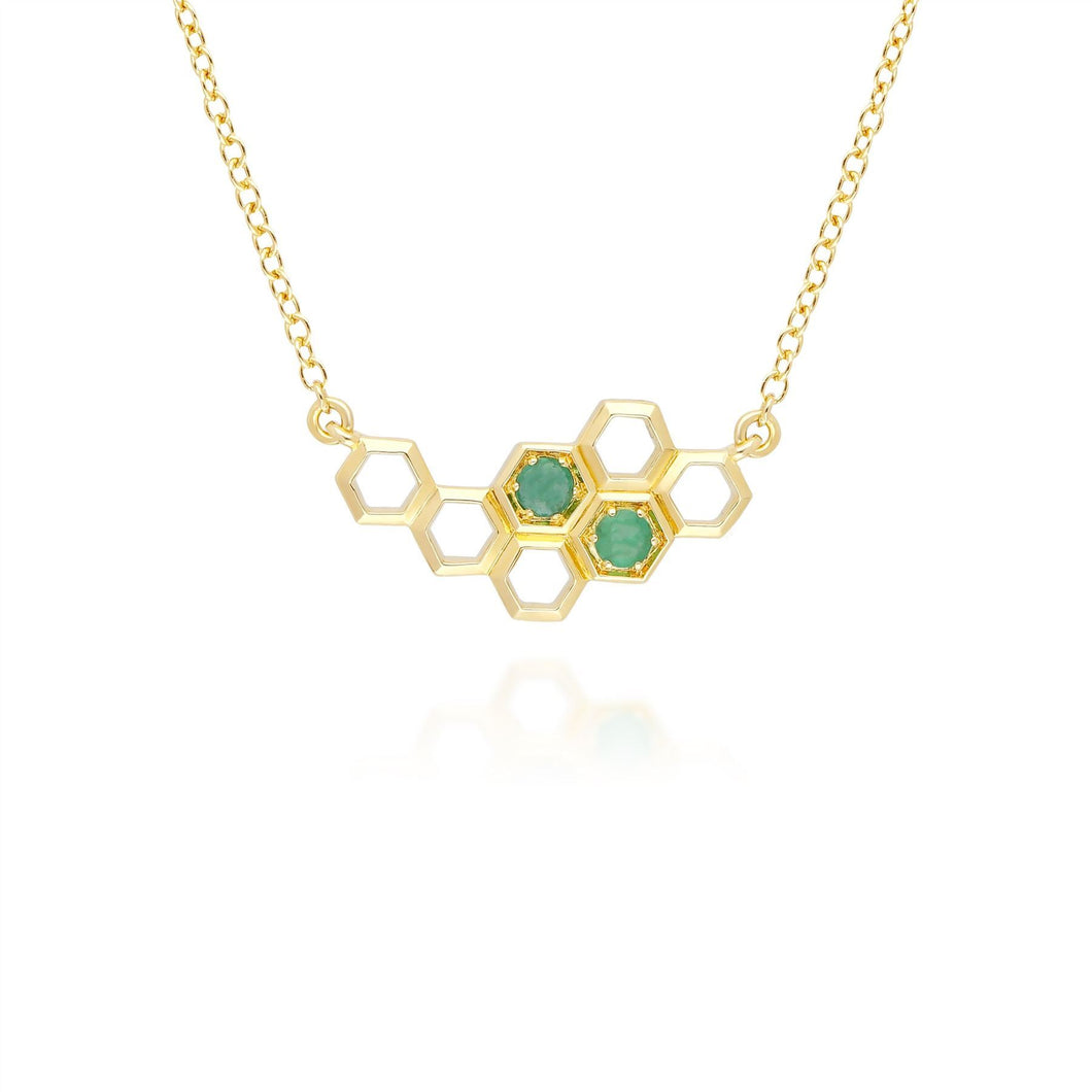 Honeycomb Inspired Emerald Link Necklace in 9ct Yellow Gold