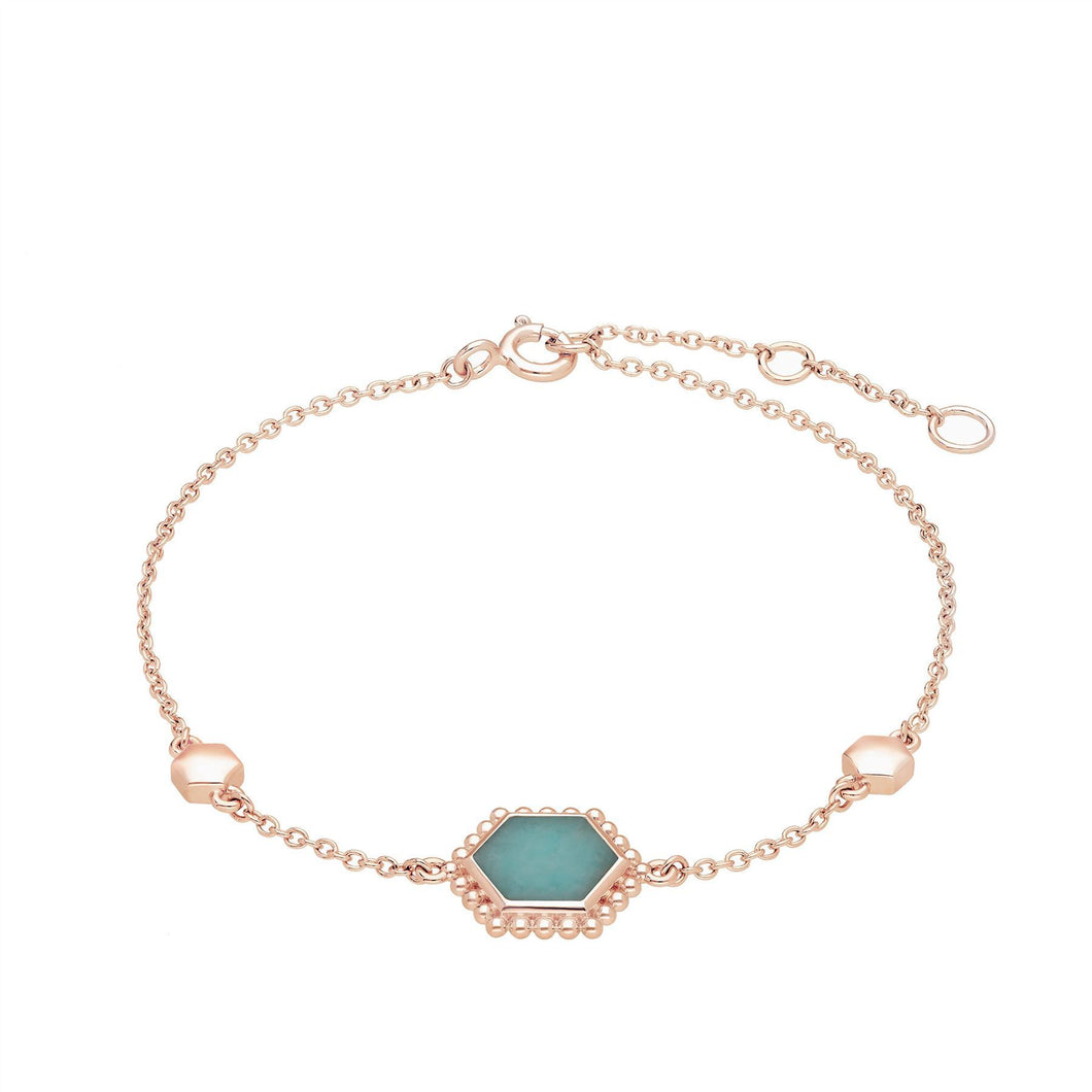 Amazonite Flat Slice Hex Bracelet in Rose Gold Plated Sterling Silver