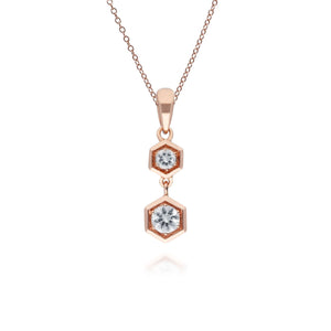 Honeycomb Inspired Clear Sapphire Pendant Necklace in 9ct Rose Gold