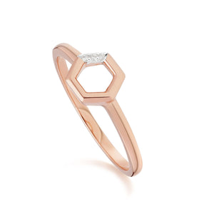 Diamond Hexagon Open Ring in 9ct Rose Gold