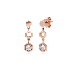 Honeycomb Inspired Clear Sapphire Drop Earrings in 9ct Rose Gold