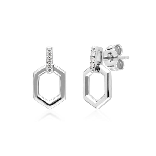 Diamond Pave Hex Bar Drop Earrings in 9ct White Gold