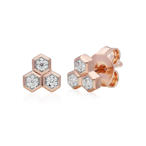 Diamond Geometric Trilogy Stud Earrings in 9ct Rose Gold