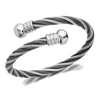 Inspirit Stainless Steel Grey And Silver Twist Torc Bangle - A3516
