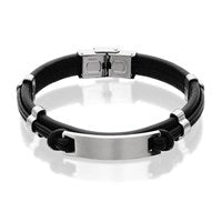 Inspirit Stainless Steel ID Black Leather Bracelet - A3567