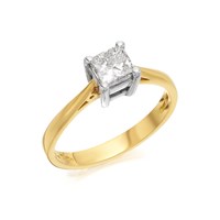 18ct Gold Princess Cut Diamond Solitaire Ring - 70pts - Certificated - D1077-M