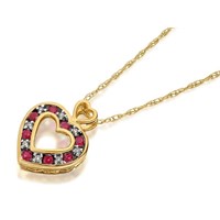 9ct Gold Heart Diamond And Ruby Pendant And Chain - 5pts - D6225