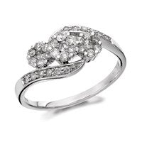 9ct White Gold Diamond Trilogy Crossover Cluster Ring - 1/2ct - D7168-M