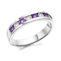 9ct White Gold Amethyst And Diamond Half Eternity Ring - 6pts - D7272-Q