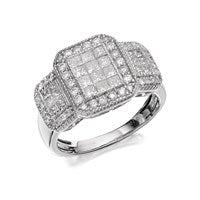 9ct White Gold 1 Carat Diamond Trio Cluster Ring - D7287-S