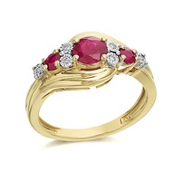 9ct Gold Ruby And Diamond Swirl Ring - D7309-K