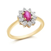 9ct Gold Ruby And Diamond Cluster Ring - 5pts - D7416-P
