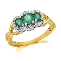 9ct Gold Emerald And Diamond Cluster Ring - 10pts - D7509-K