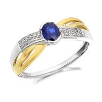 9ct Two Colour Gold Sapphire And Diamond Crossover Ring - D7761-O