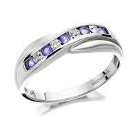 9ct White Gold Tanzanite And Diamond Crossover Half Eternity Ring - D7942-N