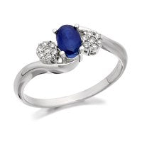 9ct White Gold Diamond And Sapphire Crossover Ring - 10pts - EXCLUSIVE - D7951-L