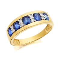 9ct Gold Sapphire And Diamond Band Ring - 10pts - D8105-K